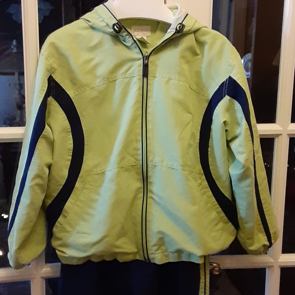 Studio Works lime green navy track workout suit Jacket Pants Petite Medium EUC … - Picture 2 of 9